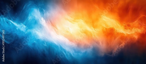 Blue and orange swirling abstract clouds merging in a luminous burst, evoking calm and intense energy