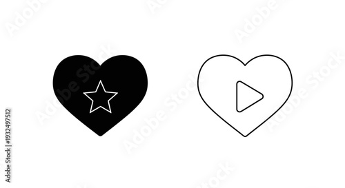 Black heart with star & play icon Vector