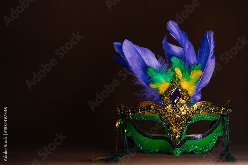 Obraz na płótnie Photo of elegant and delicate Venetian mask over dark background - banner