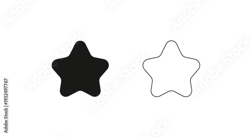 Set of 2 rounded star icons vector, one solid black and one outlined, for rating, favorite, or quality design elements isolated on White Background
