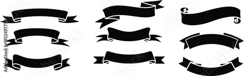 Ribbon banners set. Black. Big ribbons set. Ribbons collection isolated on white background. Ribbons set for promotion design. Vector illustration. EPS10.