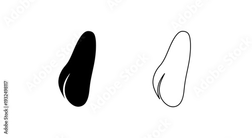 Minimalist black silhouette and outline vector icon of a human nose, ideal for medical, beauty, or facial recognition designs and applications. isolated on White Background