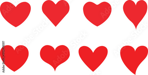 A set of hearts for Valentine's day. Holiday of all lovers. Valentine's Day 2021. February 14. Red icons. Flat design. Heart and love