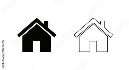 Set of 2 Home House Icons Vector, Black Solid and Outline Style for Website Navigation, Real Estate, and User Interface Design isolated on White Background