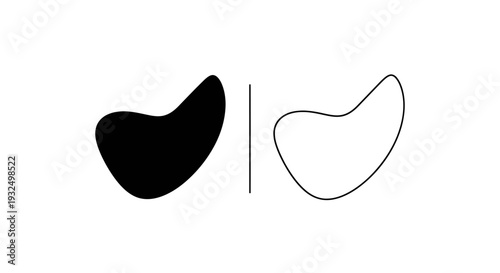 Abstract organic blob shape vector illustration set with solid black fill and outline versions for modern design elements isolated on White Background