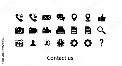 Collection of black communication and contact icons detailed silhouette