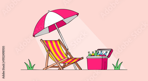Summer Beach Chair and Cooler Vector Illustration