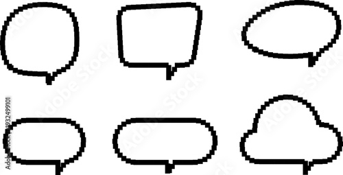 Pixel text boxes. Empty pixelated frame collection. Retro 8 bit border speech chat bubble, shape pack, message, talk balloon. Vector illustration
