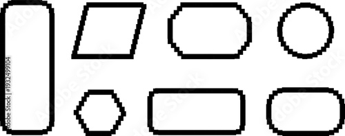 Pixel text boxes. Empty pixelated frame collection. Retro 8 bit border speech chat bubble, shape pack, message, talk balloon. Vector illustration