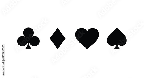 Four playing card suits displayed in a minimalist black silhouette