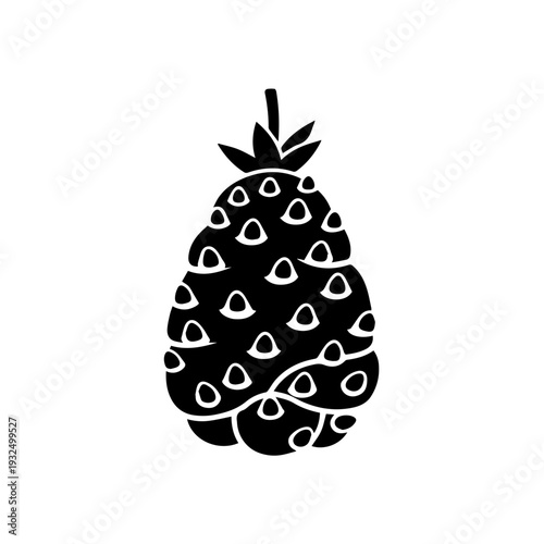 Black and white illustration of a stylized pineapple with a crown on top