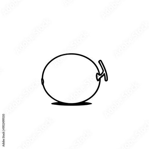 Simple black and white illustration of a smiling face with a single ear visible