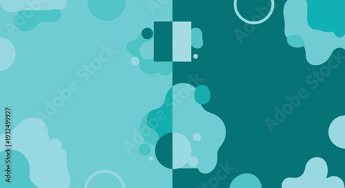 Abstract teal and dark blue shapes with a central figure silhouette