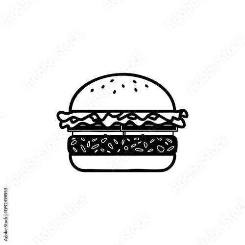 Simple line drawing of a classic cheeseburger with sesame seed bun
