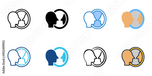 Reflection icons set multiple style collection. Editable stroke 
