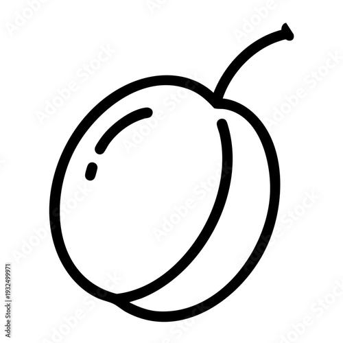 Simple line drawing of a plum with a stem attached