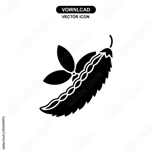 Black and white illustration of a single avocado with leaves