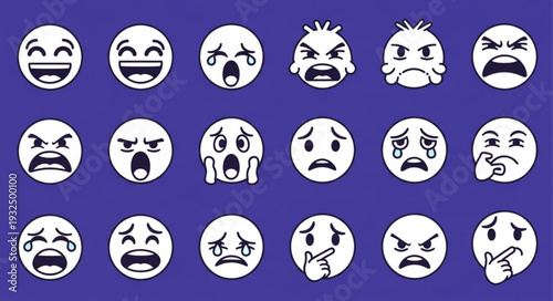 Collection of various emoji faces expressing different emotions and feelings.