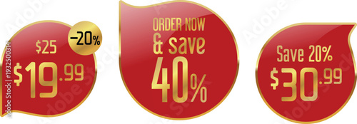 Discount labels with percentage and price savings