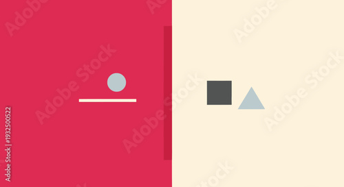 Abstract geometric shapes and a human figure on a divided background silhouette