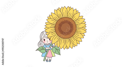 Vector illustration of a girl holding a sunflower
