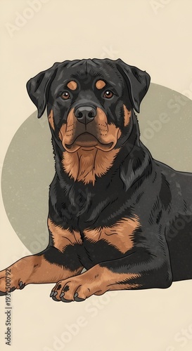Majestic Rottweiler Dog Portrait with Calm Expression.
