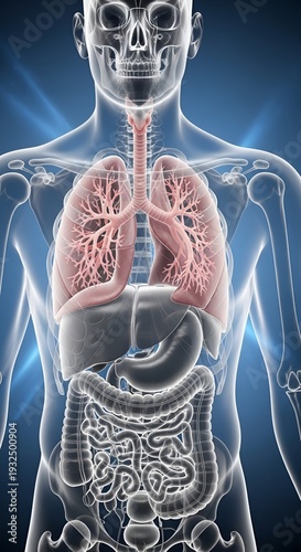 Anatomical Illustration of Human Respiratory and Digestive Systems.