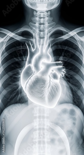 Anatomical X-ray of the Human Heart and Chest Cavity.