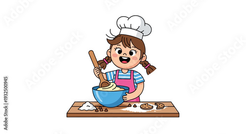 Vector illustration of a girl baking