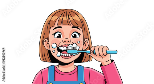 Vector illustration of a girl brushing her teeth