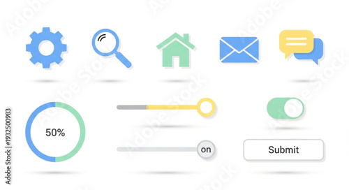 Collection of various colorful icons representing different functions and actions for user interface design.
