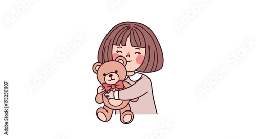 Vector illustration of a girl hugging a teddy bear