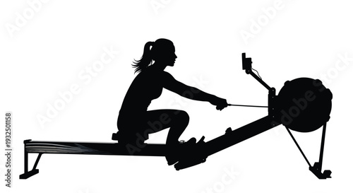 Woman exercising on a rowing machine a striking black silhouette