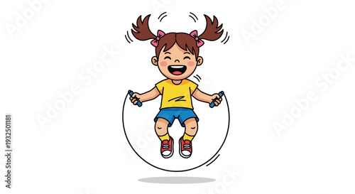 Vector illustration of a happy girl jumping rope