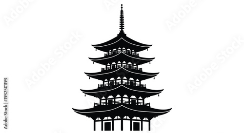 A striking black pagoda tower illustration a detailed architectural silhouette