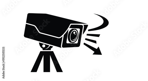 Black security camera illustration with radiating lines a modern stylistic silhouette