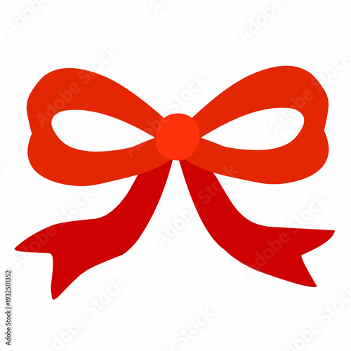 Red Ribbon Bow in Flat Decorative Style for Gift Wrapping Theme with Elegant Shape