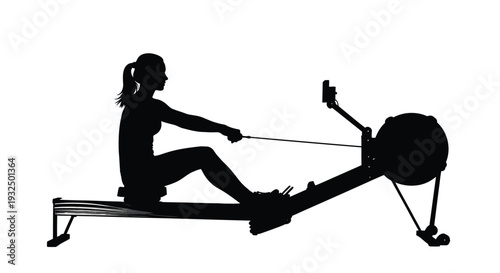 Woman exercising on a rowing machine a striking black silhouette