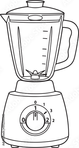 Black and white line of a kitchen blender with speed dial kitchen appliance line outline cooking