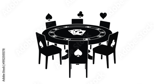 Black card game table with chairs and playing cards a striking silhouette