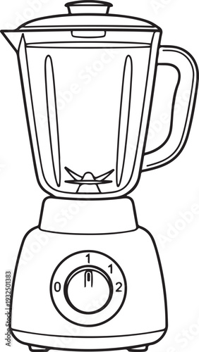Black and white line of a kitchen blender with a speed dial kitchen appliance food processor mixer outline