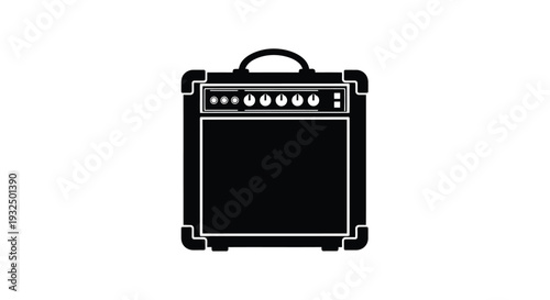 Black amplifier with knobs and speaker a striking graphic silhouette