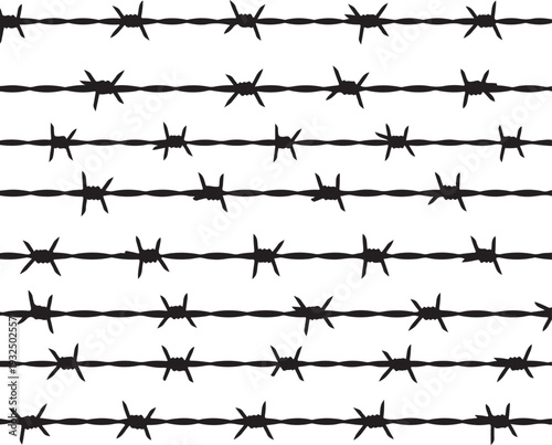 Black barbed wire pattern on white background fence security protection boundary