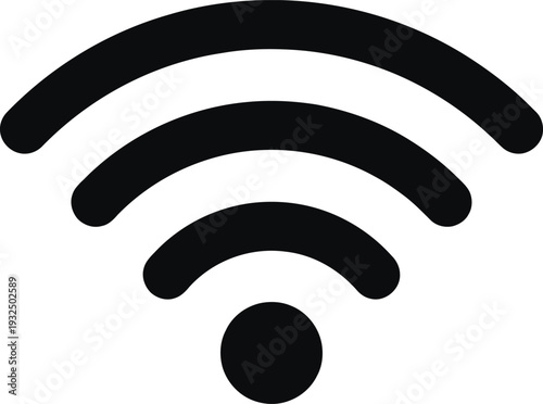 Black wifi symbol icon isolated on a plain white background for technology concepts.