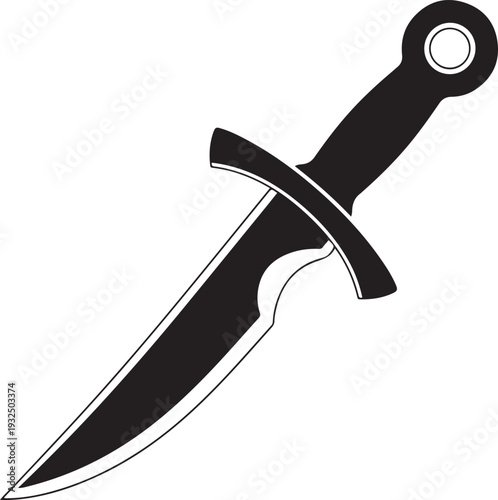 Black silhouette of a medieval dagger with a circular pommel and crossguard blade sharp pointed