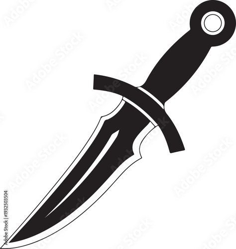 Black silhouette of a medieval dagger with a circular pommel and crossguard knife