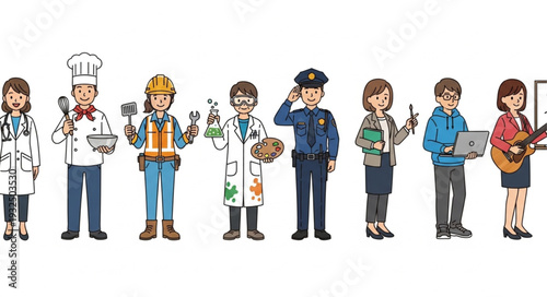 Diverse group of professionals representing various occupations and careers in society.