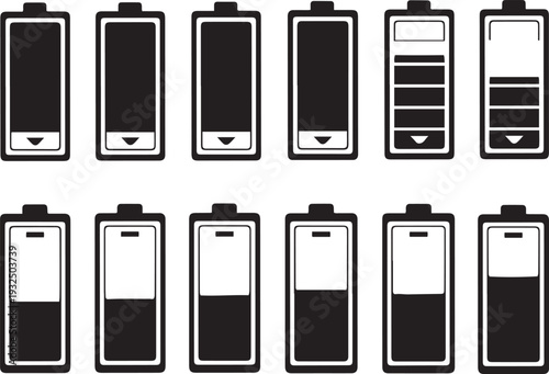 Collection of black and white battery charge level power energy 1