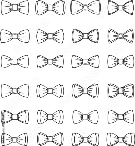 Collection of black and white bow tie on white background bowtie ribbon accessory fashion