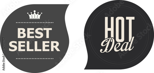 Best seller and hot deal labels on white background
